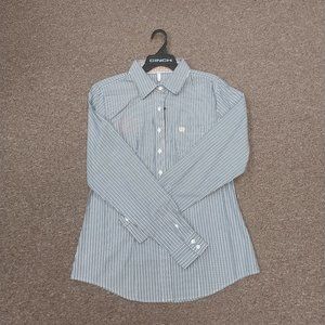 Cinch Women's Long Sleeve Striped Button Shirt -Blue & White
